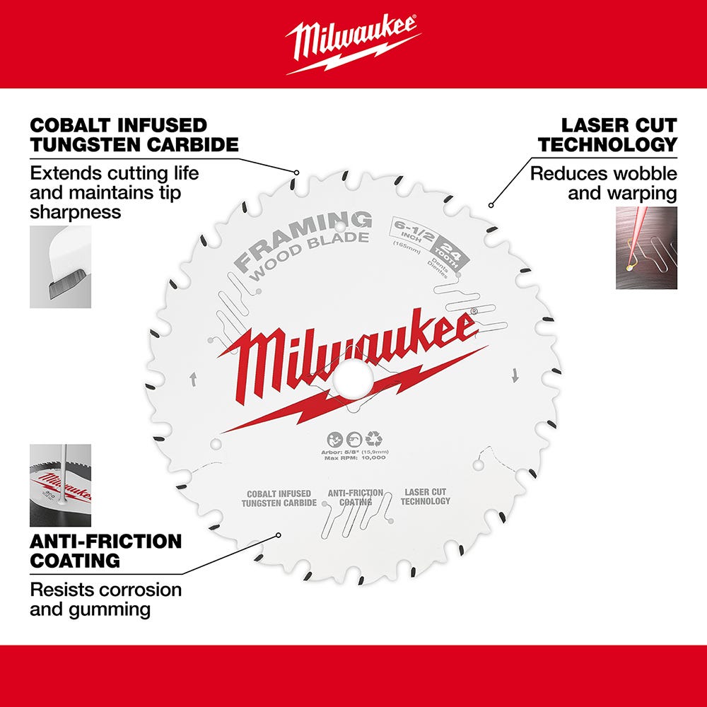 Milwaukee 48-40-0620 6-1/2 in. 24-Tooth Framing Circular Saw Blade