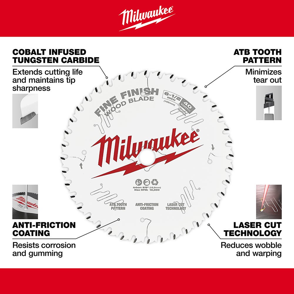 Milwaukee 48-40-0622 6-1/2 in. 40-Tooth Fine Finish Circular Saw Blade
