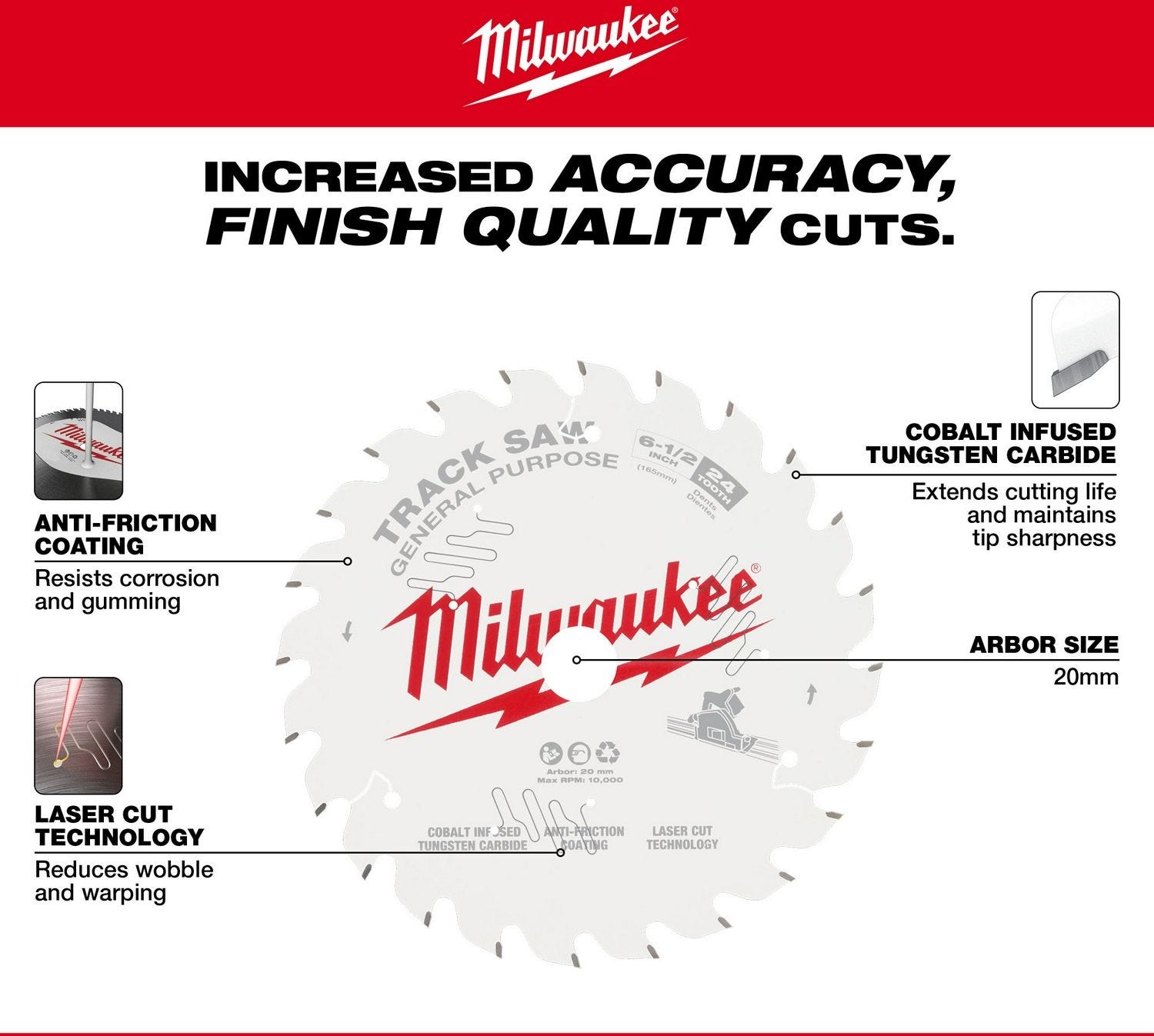 Milwaukee 48-40-0624 Milwaukee 6-1/2" 24-Tooth General Purpose Ripping Track Saw Blade