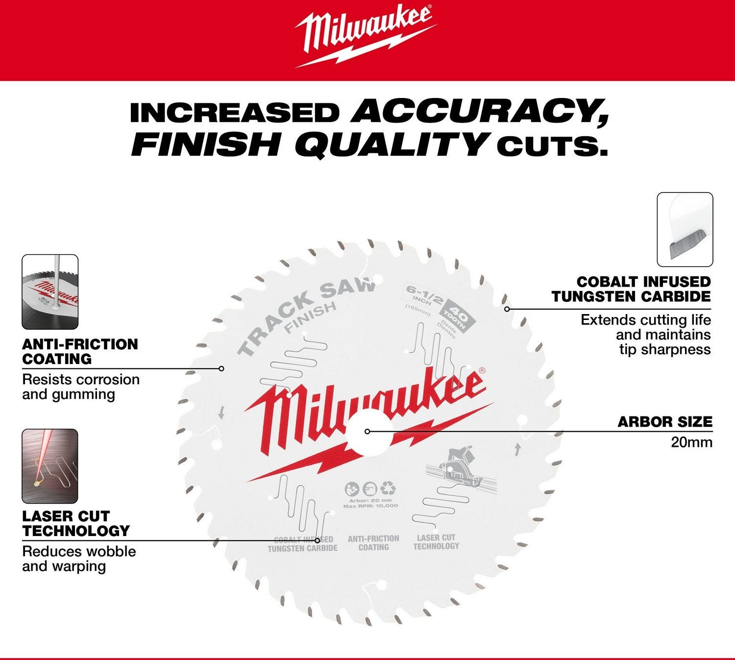 Milwaukee 48-40-0625 Milwaukee 6-1/2" 40-Tooth Finish Track Saw Blade