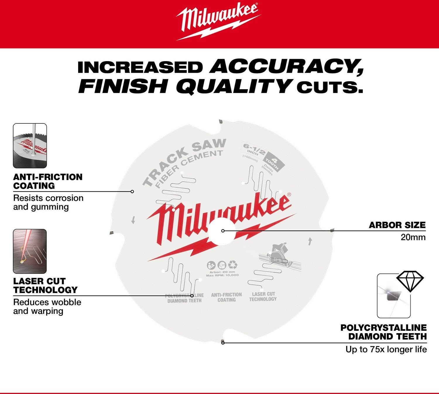 Milwaukee 48-40-0670 Milwaukee 6-1/2" 4-Tooth Fiber Cement Track Saw Blade