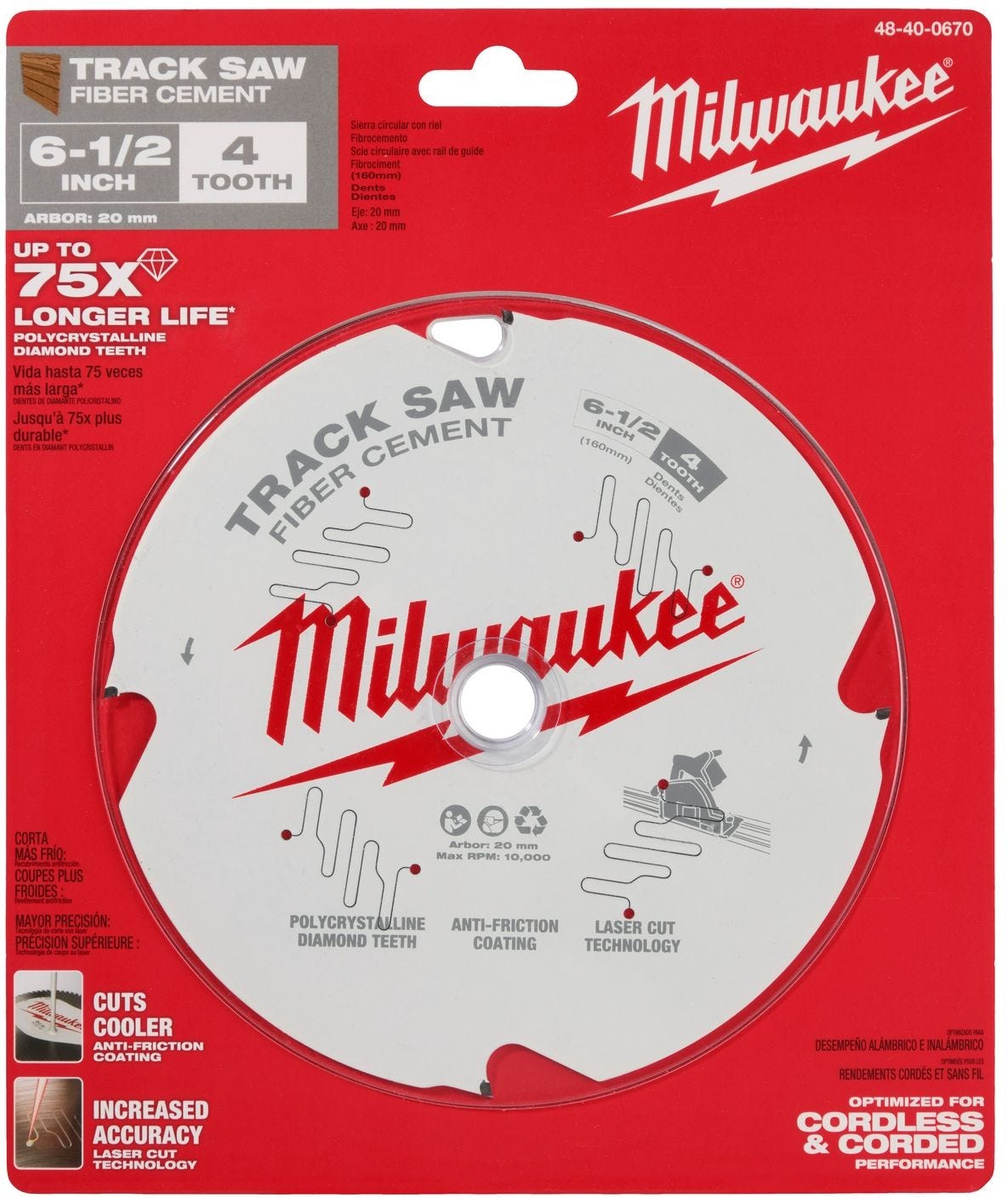 Milwaukee 48-40-0670 Milwaukee 6-1/2" 4-Tooth Fiber Cement Track Saw Blade