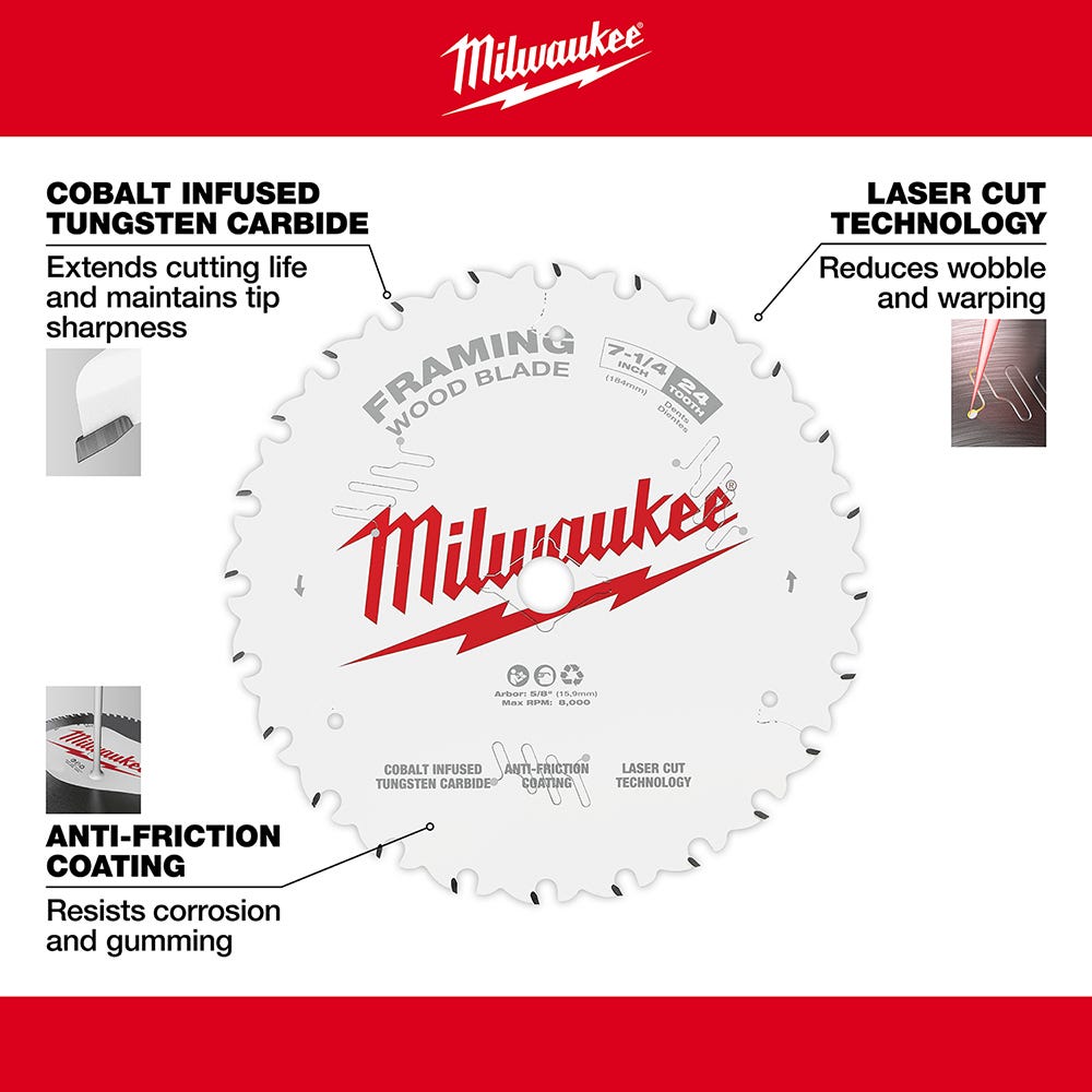 Milwaukee 48-40-0720 7-1/4 in. 24-Tooth Framing Circular Saw Blade