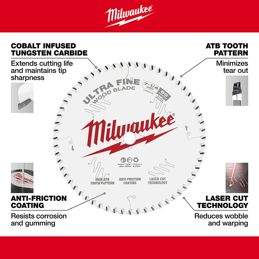 Milwaukee 48-40-0730 7-1/4 in. 60-Tooth Ultra Fine Finish Circular Saw Blade