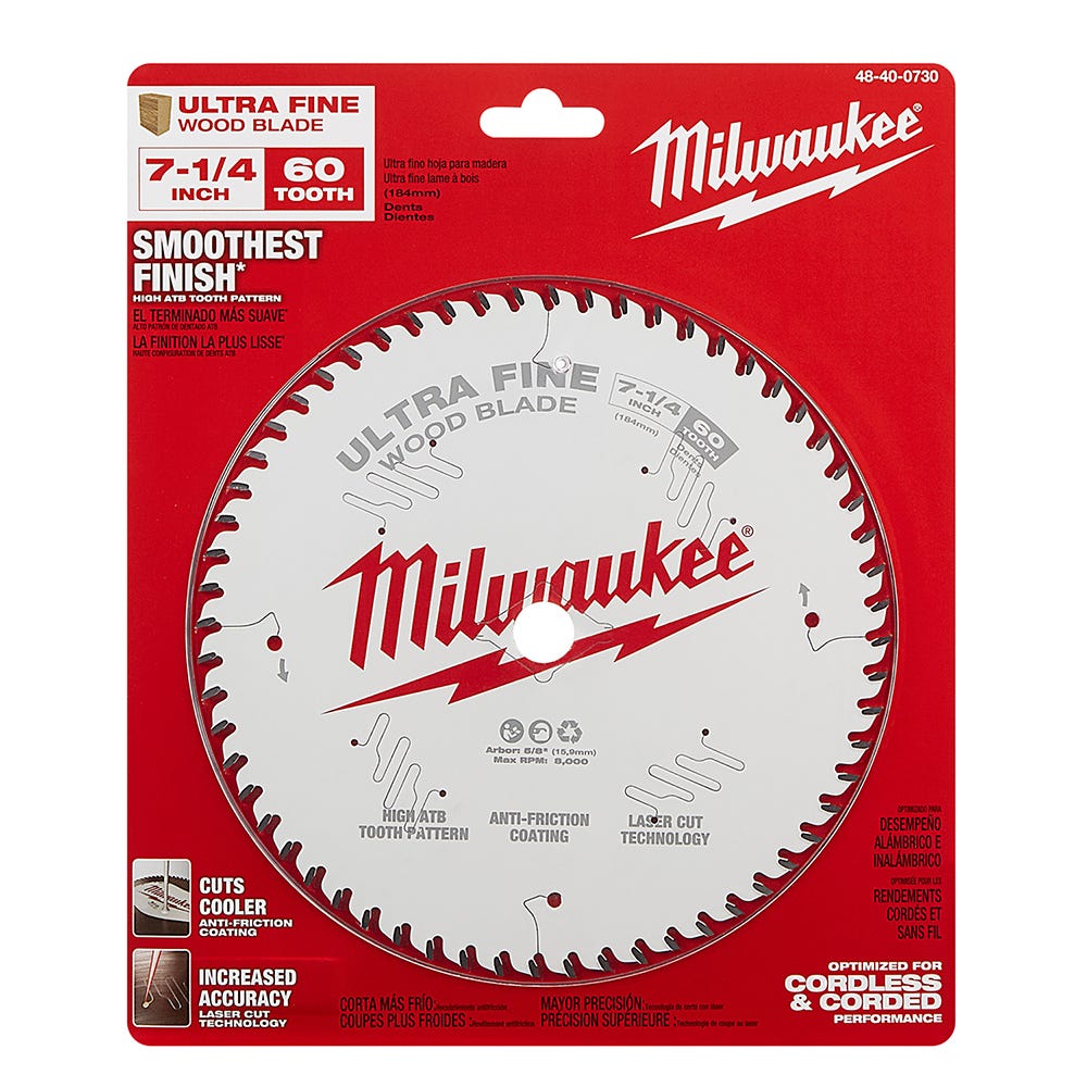Milwaukee 48-40-0730 7-1/4 in. 60-Tooth Ultra Fine Finish Circular Saw Blade