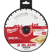 Milwaukee 48-40-0733 7-1/4" 24-Tooth Framing Circular Saw Blade 3PK