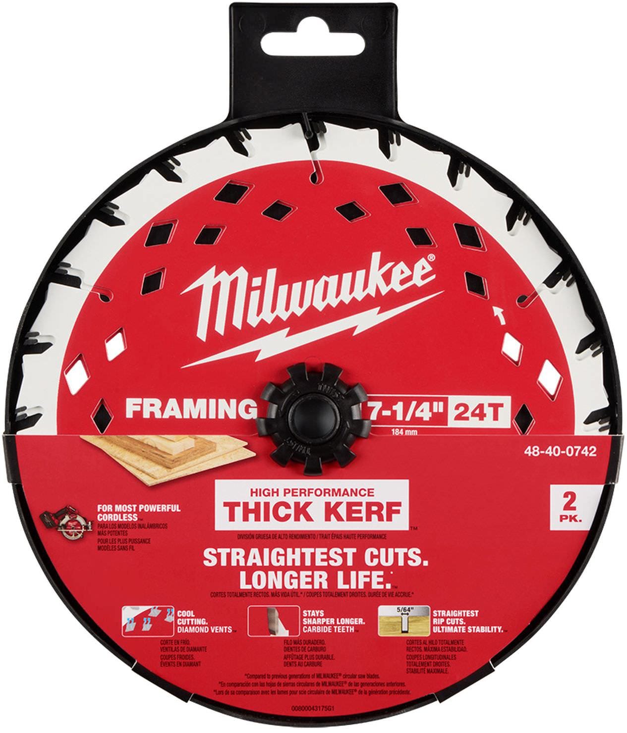 Milwaukee 48-40-0742 7-1/4 in. 24T Thick Kerf Framing Circular Saw Blade (2-Pack)