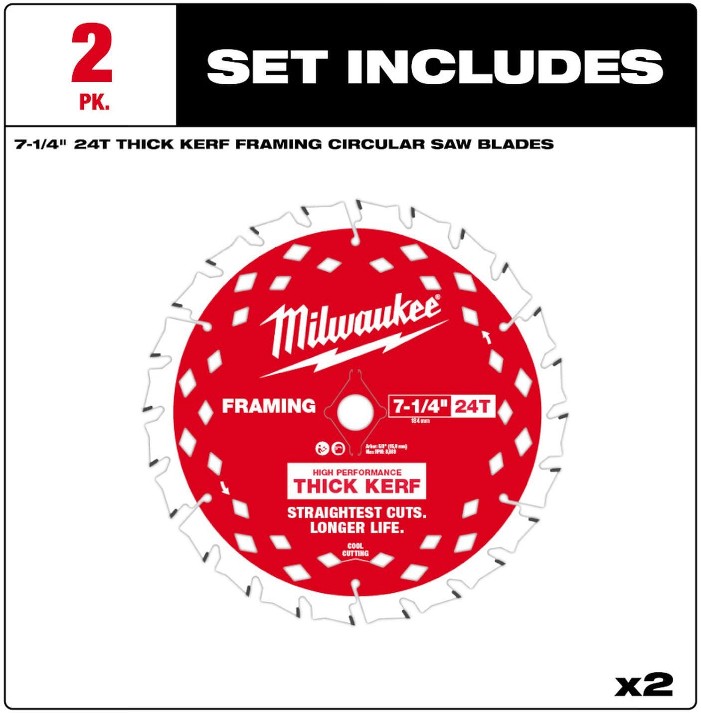 Milwaukee 48-40-0742 7-1/4 in. 24T Thick Kerf Framing Circular Saw Blade (2-Pack)