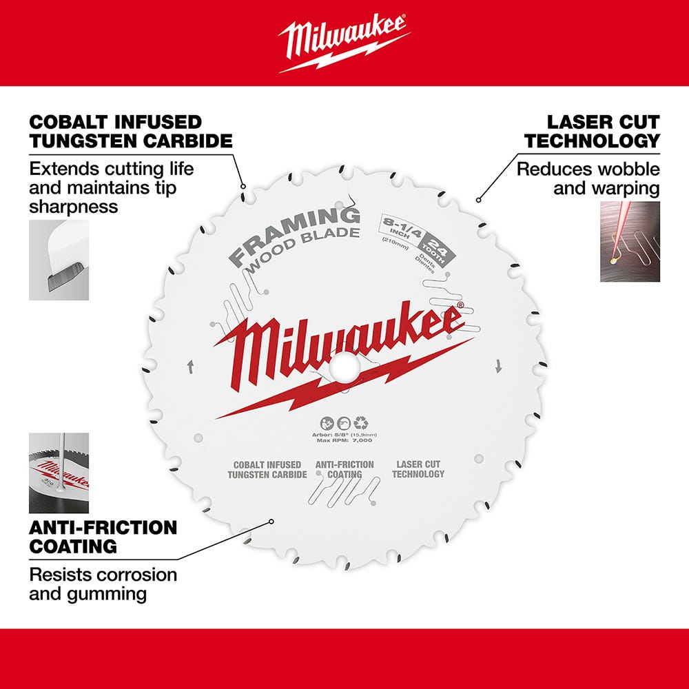 Milwaukee 48-40-0820 8-1/4 in. 24-Tooth Framing Circular Saw Blade