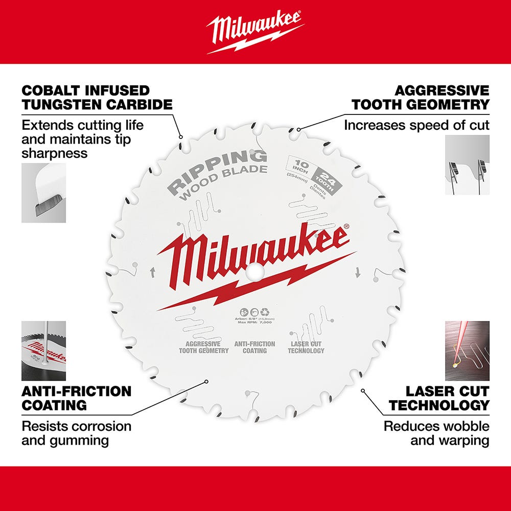 Milwaukee 48-40-1020 10 in. 24-Tooth Ripping Circular Saw Blade