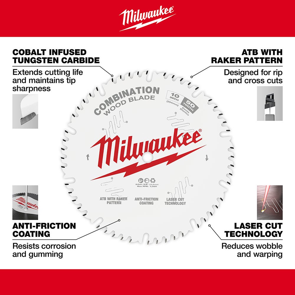 Milwaukee 48-40-1026 10 in. 50-Tooth Combination Circular Saw Blade