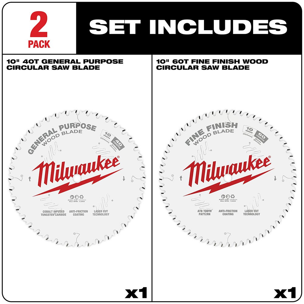 Milwaukee 48-40-1036 10 in. 40-Tooth + 60-Tooth Two-Pack Circular Saw Blades
