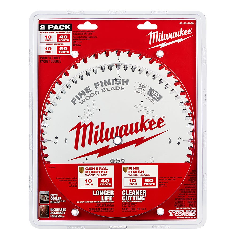 Milwaukee 48-40-1036 10 in. 40-Tooth + 60-Tooth Two-Pack Circular Saw Blades