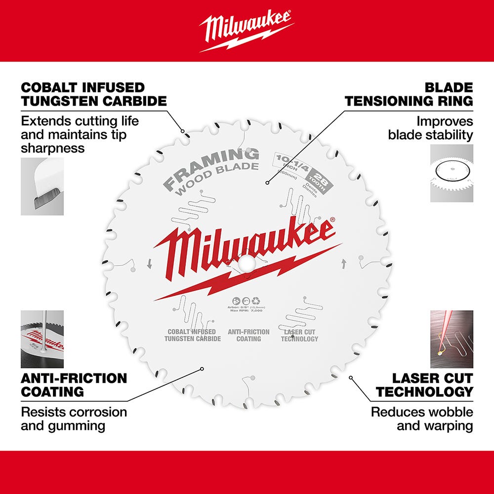Milwaukee 48-40-1038 10-1/4 in. 28-Tooth Framing Circular Saw Blade