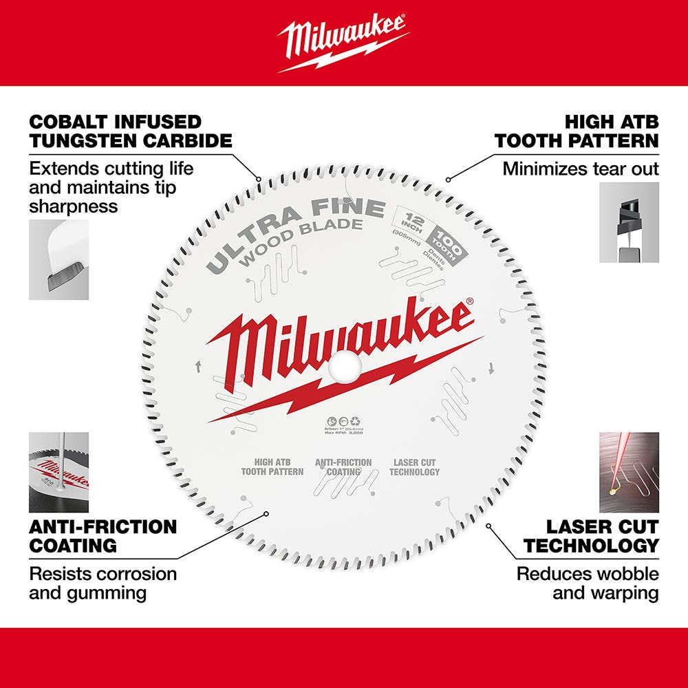 Milwaukee 48-40-1228 12 in. 100-Tooth Ultra Fine Finish Circular Saw Blade