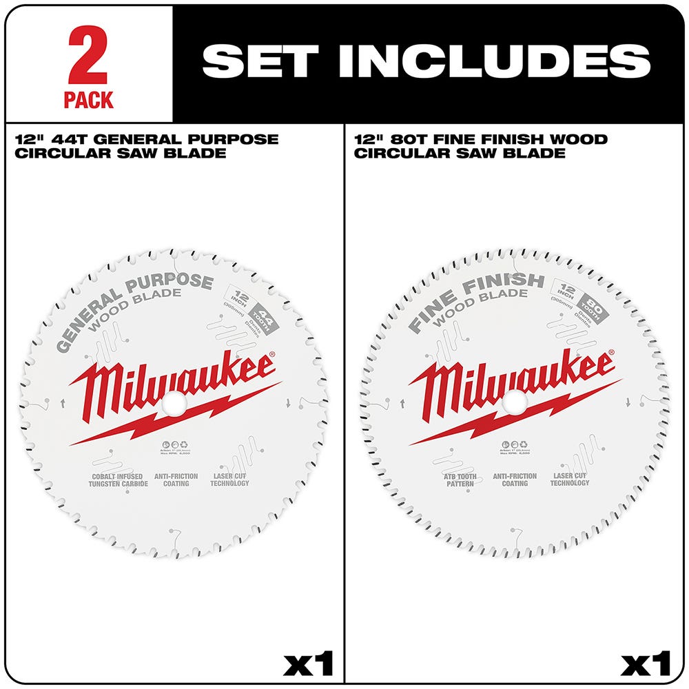 Milwaukee 48-40-1232 12 in. 44-Tooth + 80-Tooth Two-Pack Circular Saw Blade