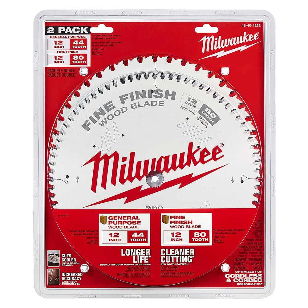 Milwaukee 48-40-1232 12 in. 44-Tooth + 80-Tooth Two-Pack Circular Saw Blade
