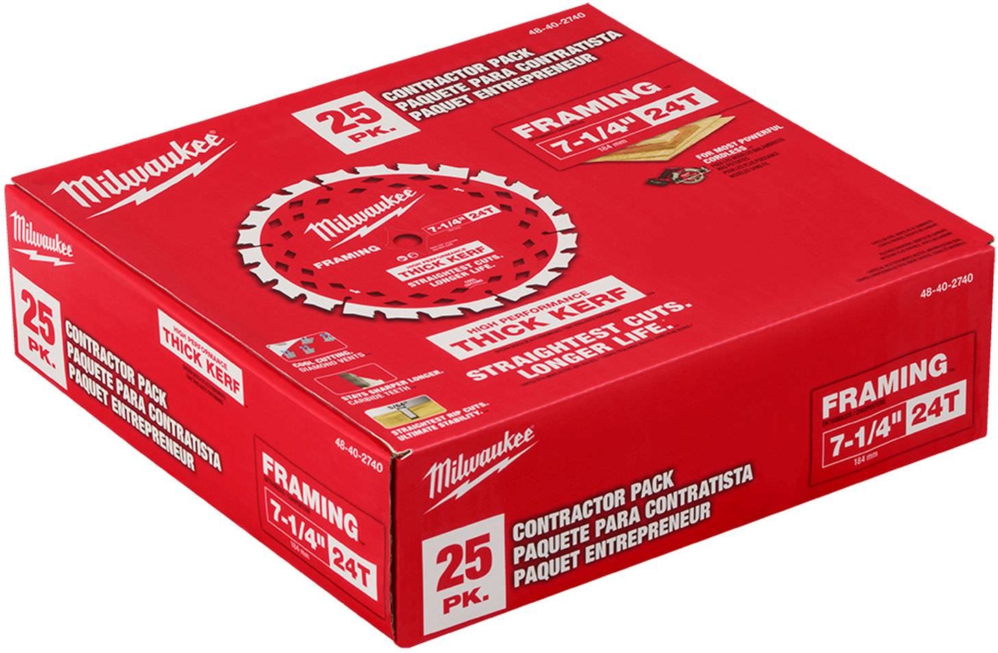 Milwaukee 48-40-2740 7-1/4 in. 24T Thick Kerf Framing Circular Saw Blade Contractor Pack (25-Pack)