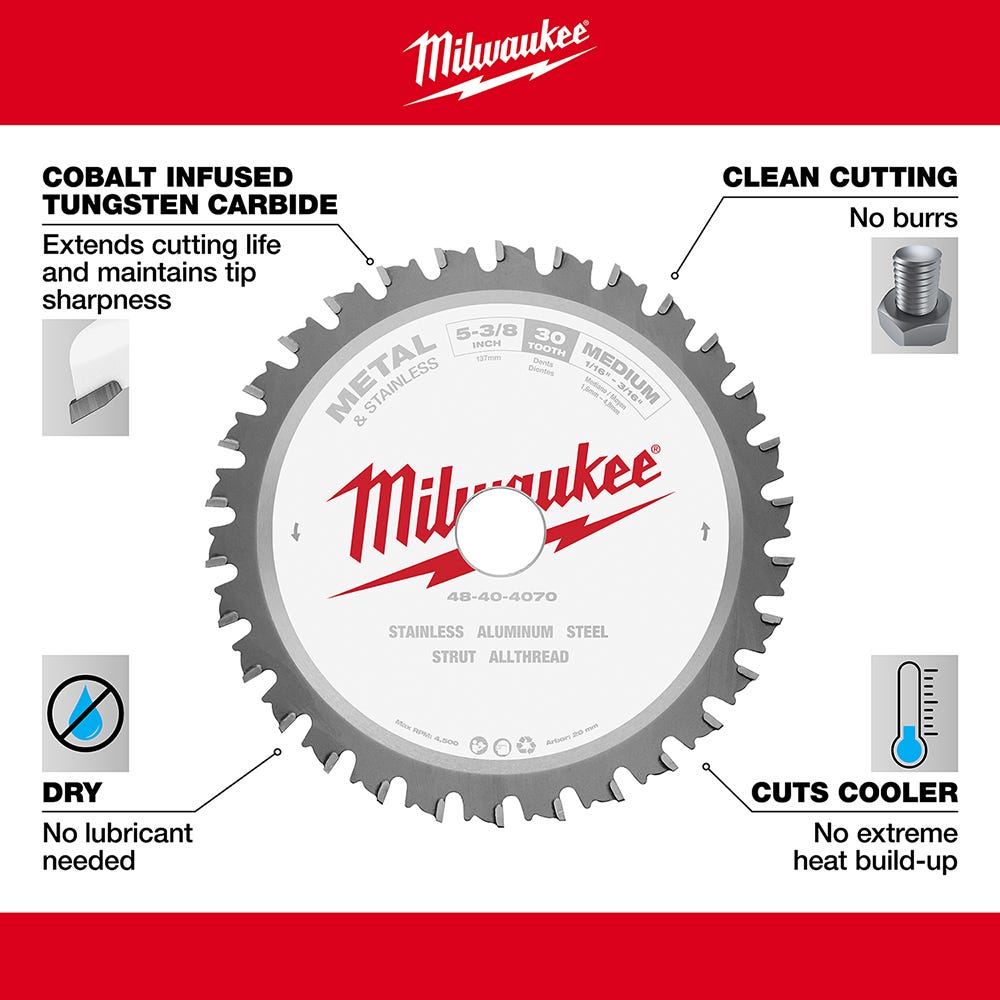Milwaukee 48-40-4070 5-3/8 in. 30 Teeth Ferrous Metal Circular Saw Blade