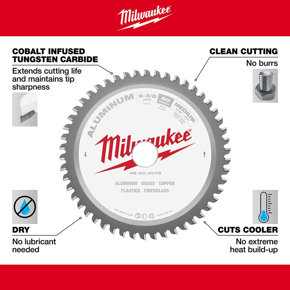 Milwaukee 48-40-4075 5-3/8 in. 50 Teeth Non-Ferrous Metal Circular Saw Blade
