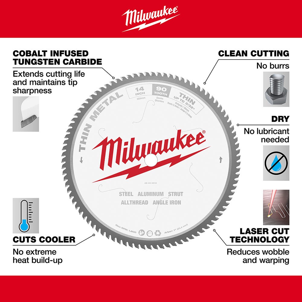 Milwaukee 48-40-4510 14 in. 90 Teeth Dry Cut Carbide Tipped Circular Saw Blade