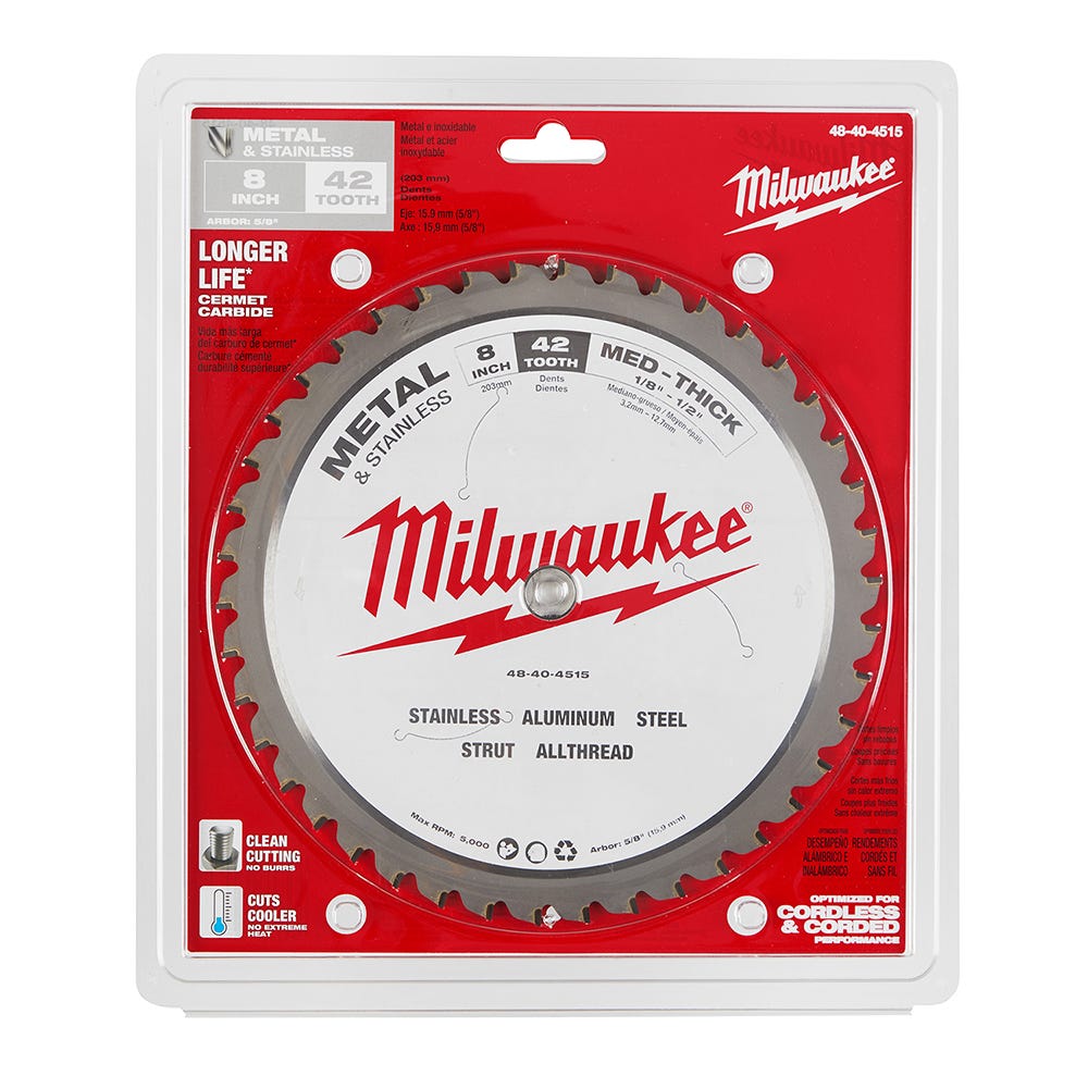 Milwaukee 48-40-4515 8 in. 42 Teeth Dry Cut Cermet Tipped Circular Saw Blade