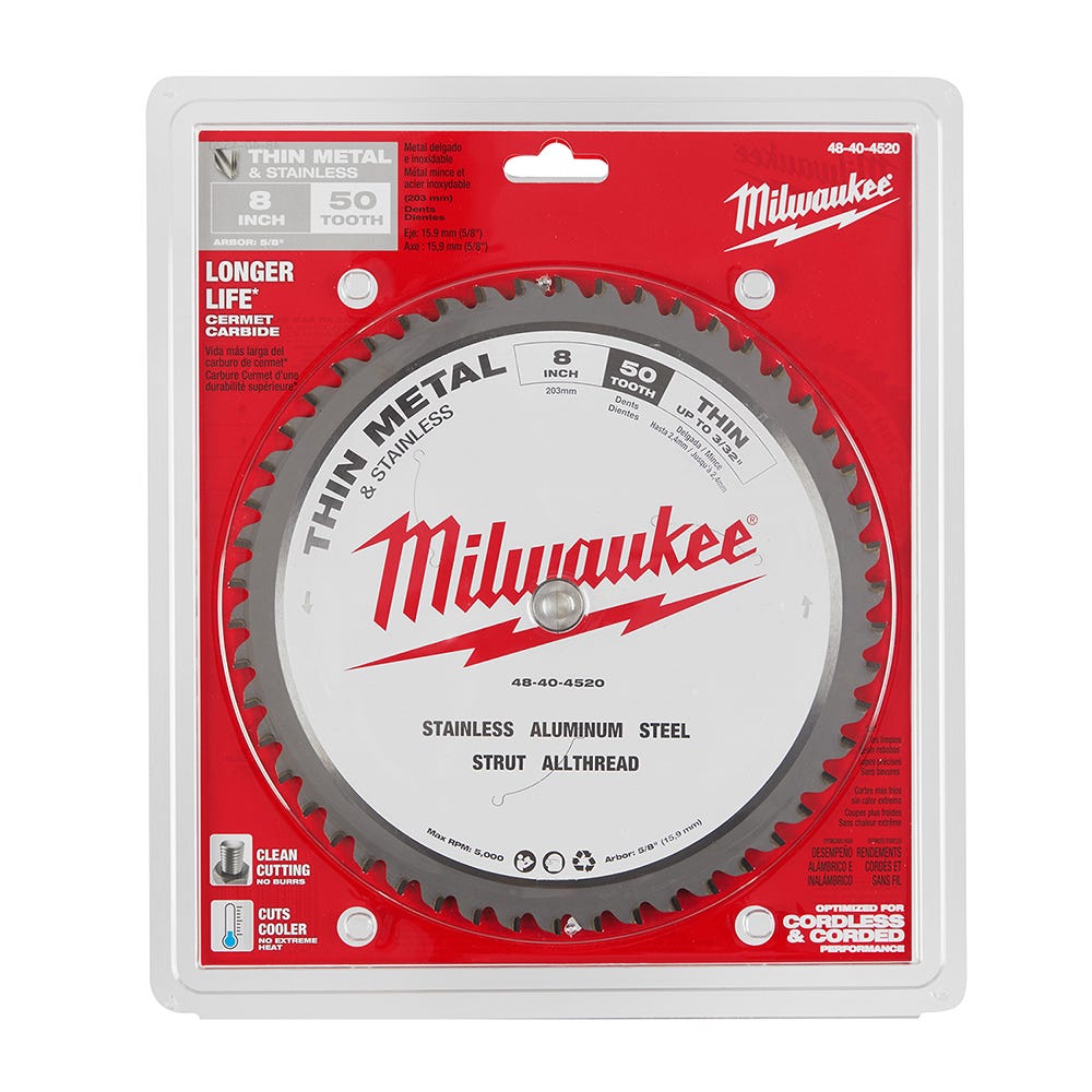 Milwaukee 48-40-4520 8 in. 50 Teeth Dry Cut Cermet Tipped Circular Saw Blade