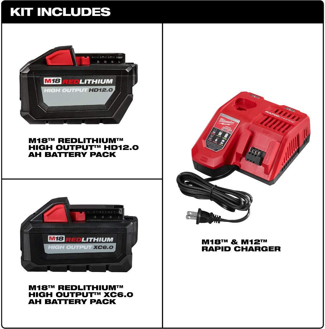 Milwaukee 48-59-1200P M18 REDLITHIUM HIGH OUTPUT 12Ah + 6Ah Starter Kit
