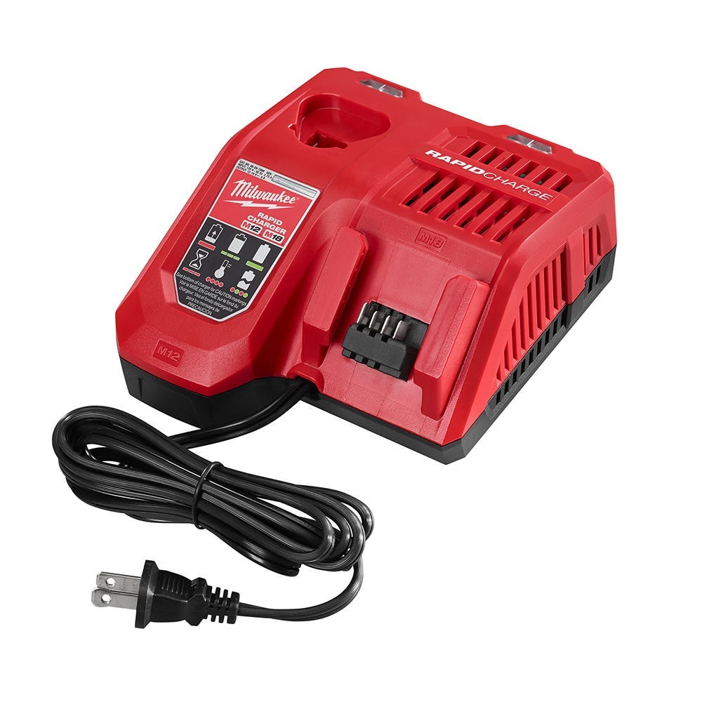 Milwaukee M18 Compact Tire Inflator with XC 6.0Ah Battery 2-Pack and M18 Dual Bay Simultaneous Rapid Charger and M18 & M12 Rapid Charger