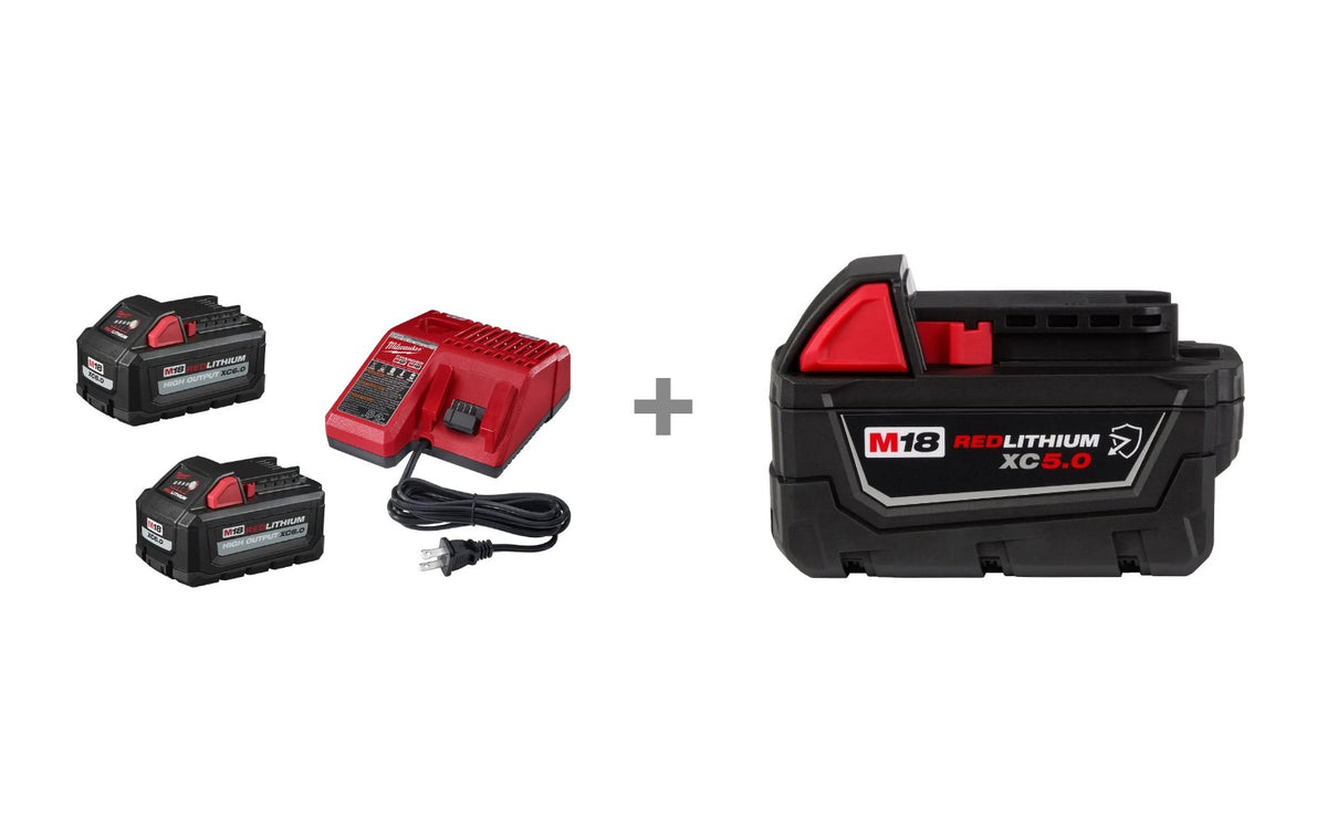 Milwaukee 48-59-1862S HIGH OUTPUT XC6.0 2-Pack Starter Kit with PROMO 48-11-1850R resistant battery bundle