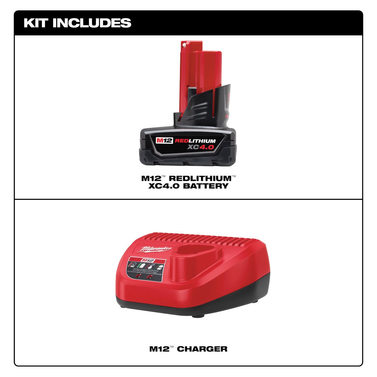Milwaukee 48-59-2440 M12 XC 4.0Ah Battery and Charger Starter Kit