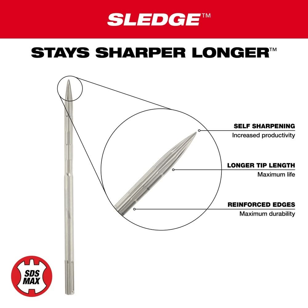 Milwaukee 48-62-4250 SDS-MAX SLEDGE 16-Inch Bull Point Chisel
