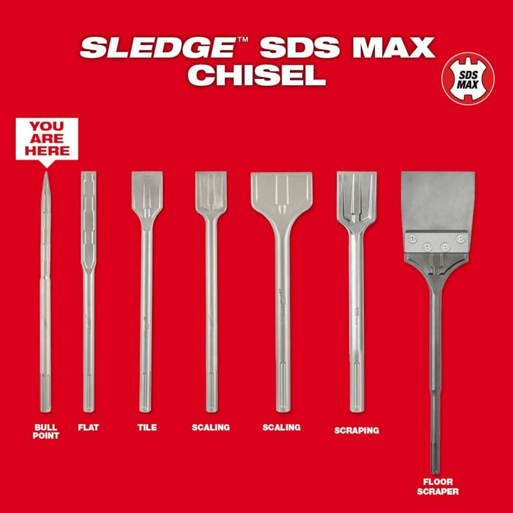 Milwaukee 48-62-4250 SDS-MAX SLEDGE 16-Inch Bull Point Chisel