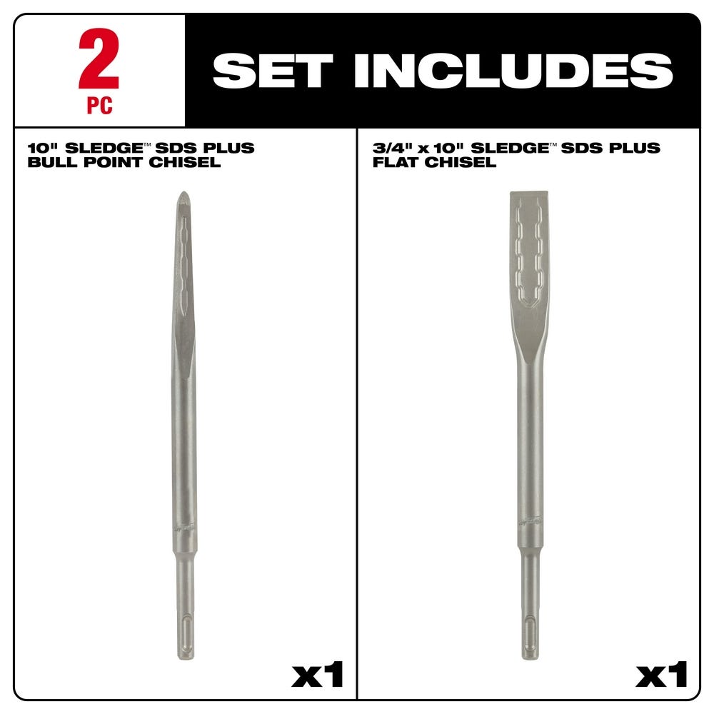 Milwaukee 48-62-6080 SDS PLUS SLEDGE Bull Point & Flat Chisel 2 Pack