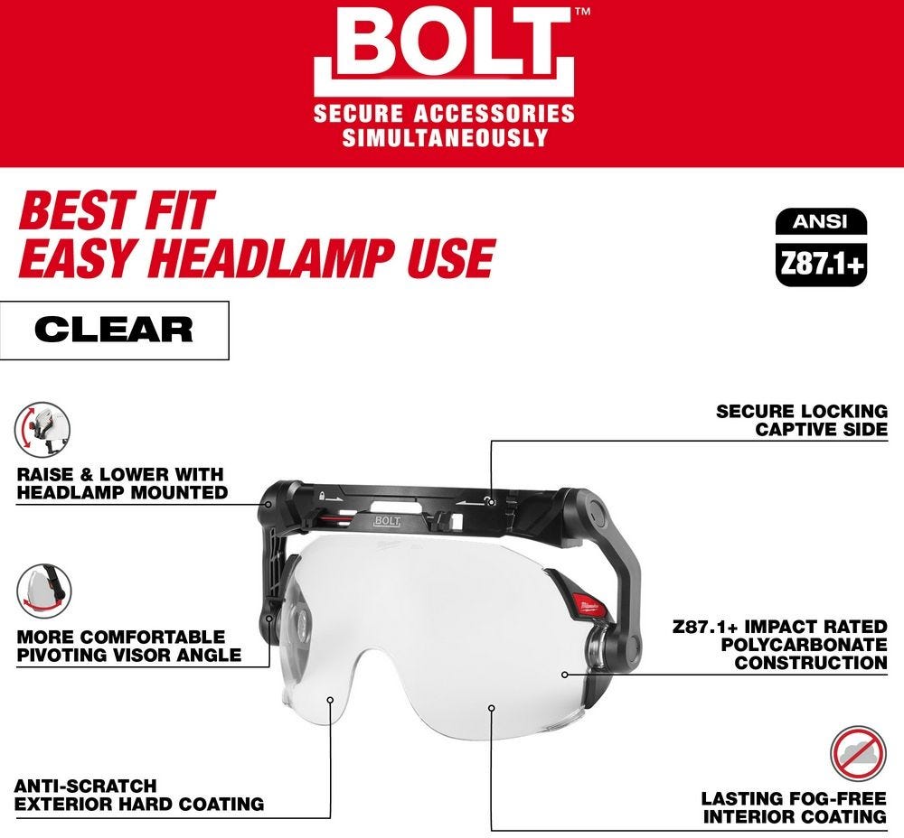 Milwaukee 48-73-1411 BOLT Eye Visor - Clear Dual Coat Lens (Compatible with Milwaukee Safety Helmets)