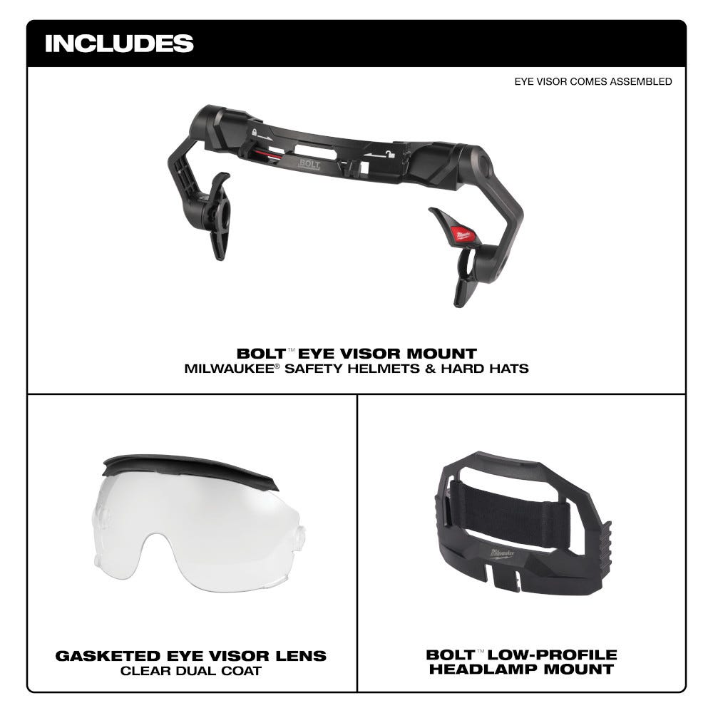 Milwaukee 48-73-1412 BOLT Gasketed Eye Visor - Clear Dual Coat Lens (Compatible with Milwaukee BOLT Safety Helmets & BOLT Hard Hats)