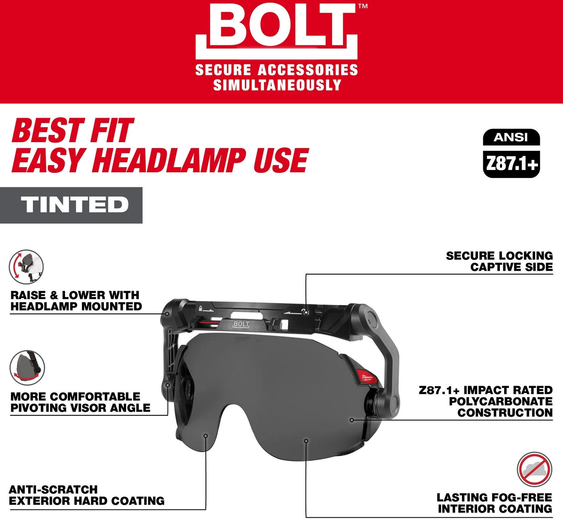 Milwaukee 48-73-1416 BOLT Eye Visor - Tinted Dual Coat Lens (Compatible with Milwaukee Safety Helmets)