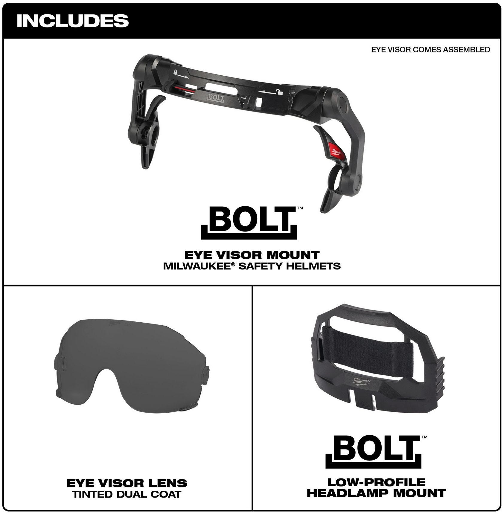 Milwaukee 48-73-1416 BOLT Eye Visor - Tinted Dual Coat Lens (Compatible with Milwaukee Safety Helmets)