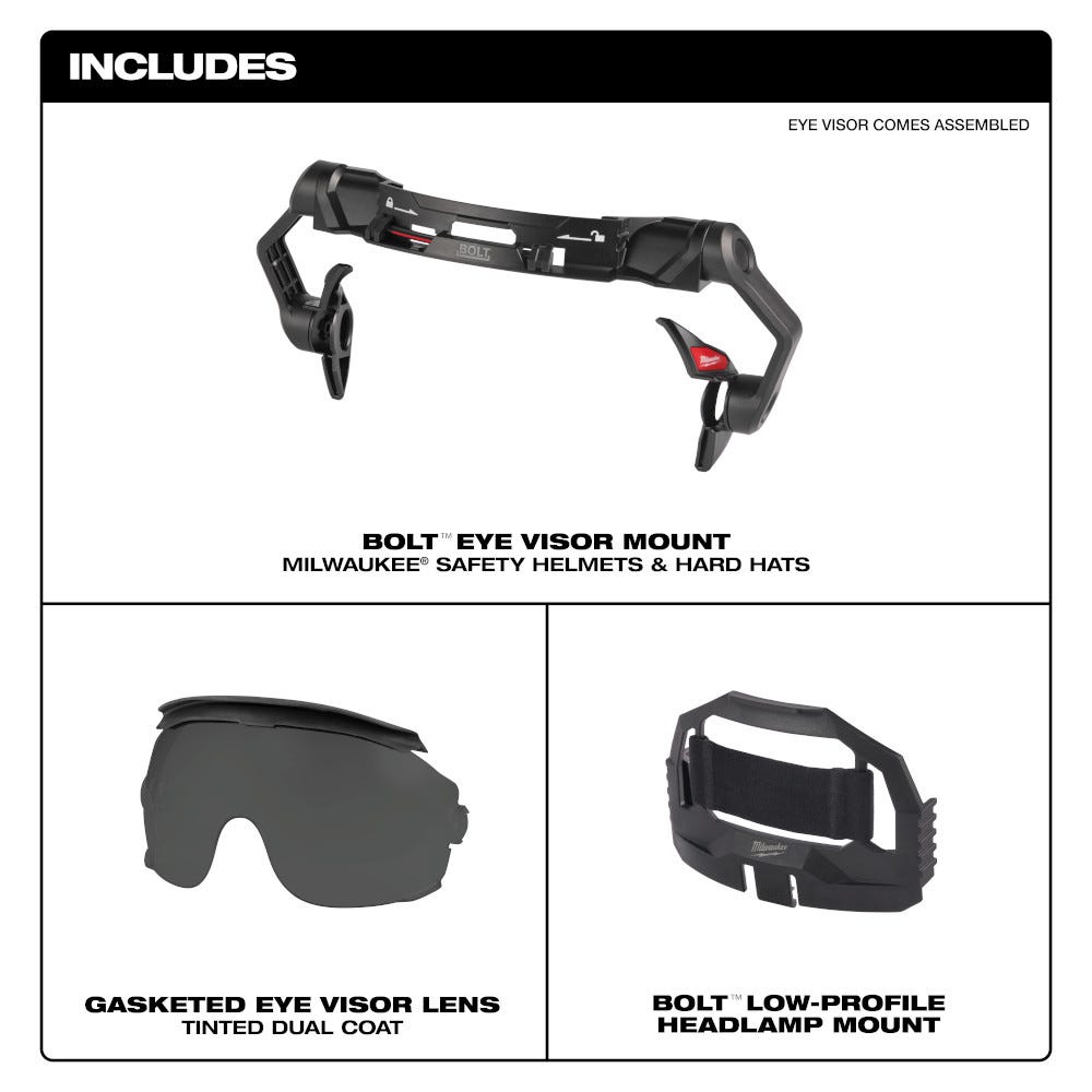 Milwaukee 48-73-1417 BOLT Gasketed Eye Visor - Tinted Dual Coat Lens (Compatible with Milwaukee BOLT Safety Helmets & BOLT Hard Hats)