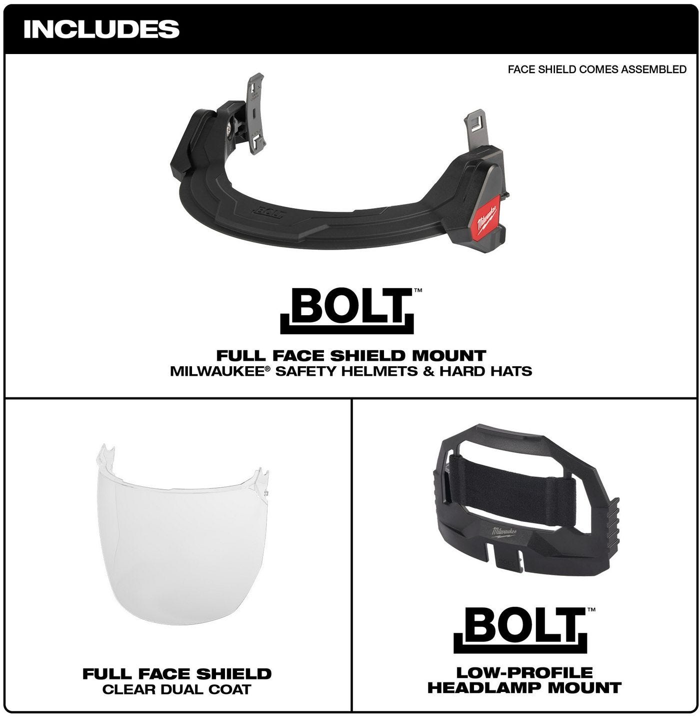 Milwaukee 48-73-1420 BOLT Full Face Shield - Clear Dual Coat Lens (Compatible with Milwaukee Safety Helmets & Hard Hats)