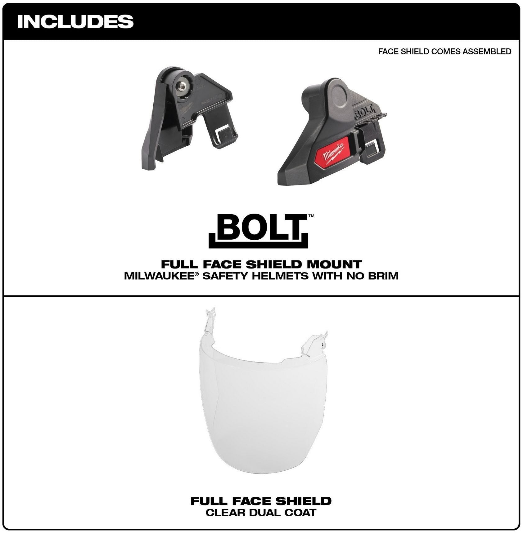 Milwaukee 48-73-1421 BOLT Full Face Shield - Clear Dual Coat Lens (Compatible with Milwaukee Safety Helmet [No Brim])