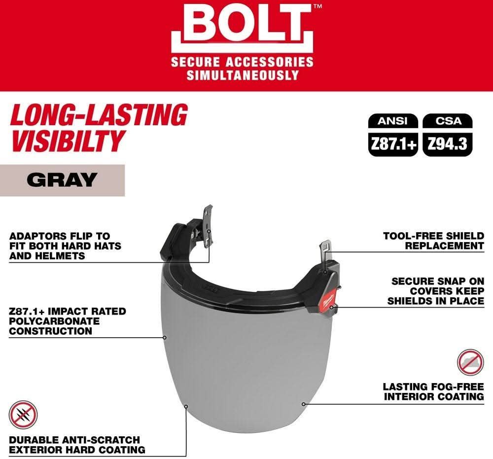 Milwaukee 48-73-1425 BOLT Full Face Shield - Gray Dual Coat Lens