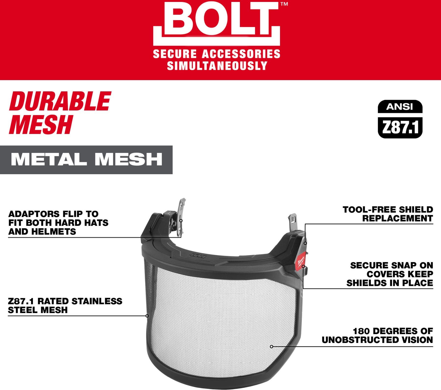 Milwaukee 48-73-1430 BOLT Full Face Shield - Metal Mesh (Compatible with Milwaukee Safety Helmets & Hard Hats)