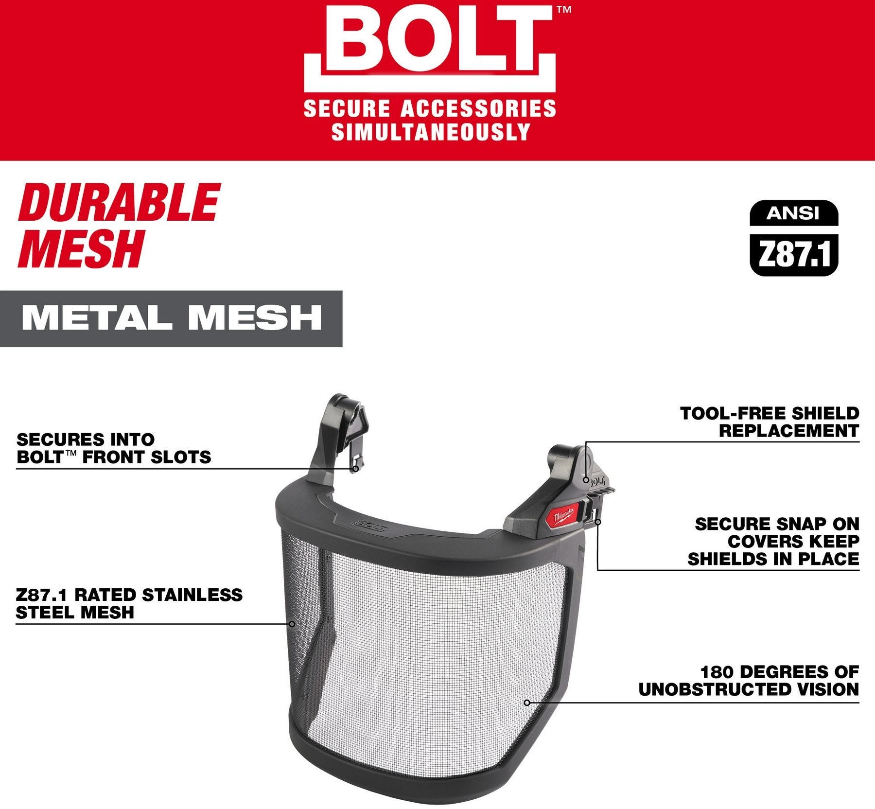 Milwaukee 48-73-1431 BOLT Full Face Shield - Metal Mesh (Compatible with Milwaukee Safety Helmet [No Brim])