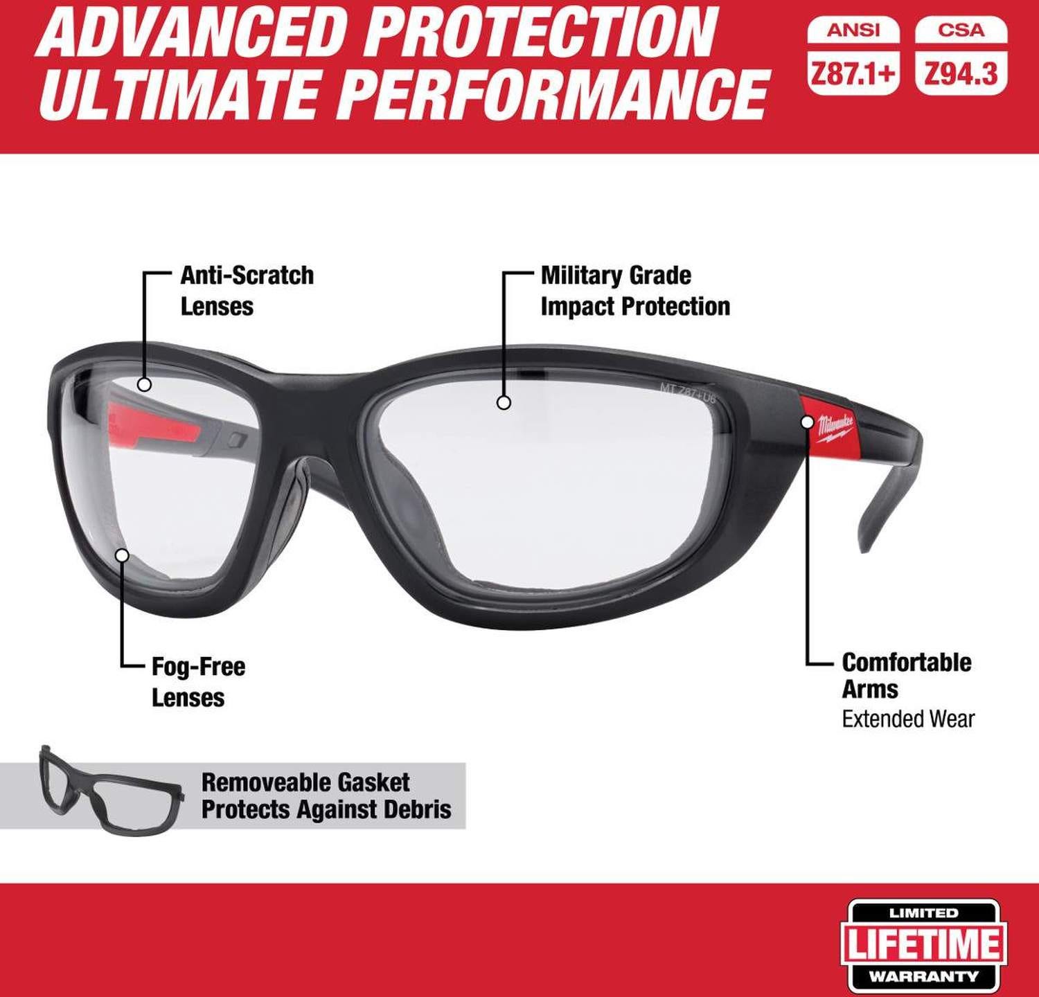 Milwaukee 48-73-2040 Clear High Performance Safety Glasses with Gasket