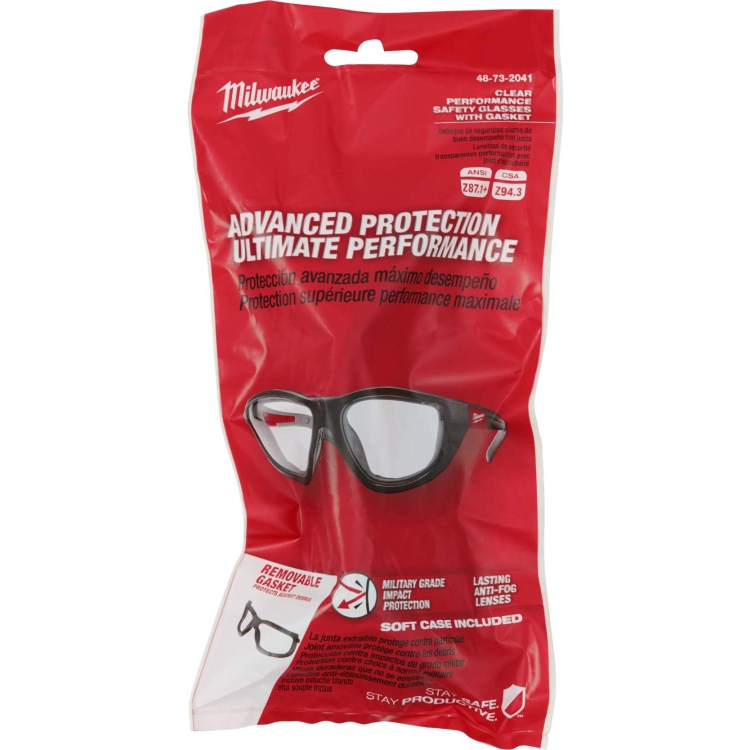 Milwaukee 48-73-2041 Clear High Performance Safety Glasses with Gasket