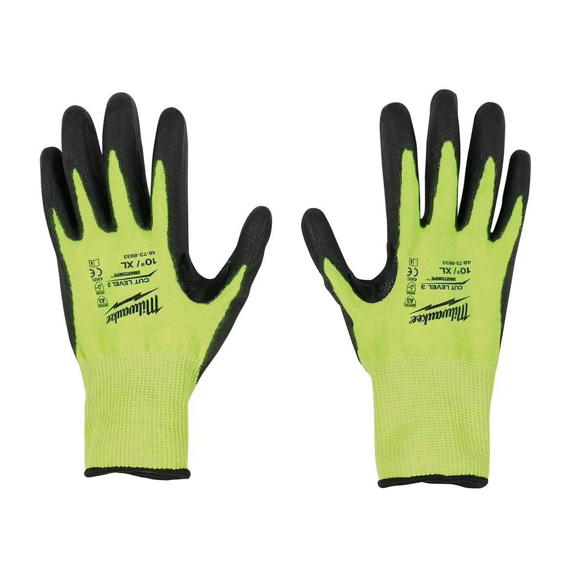 Milwaukee High Visibility Cut Level 3 Polyurethane Dipped Gloves, 1-Pack
