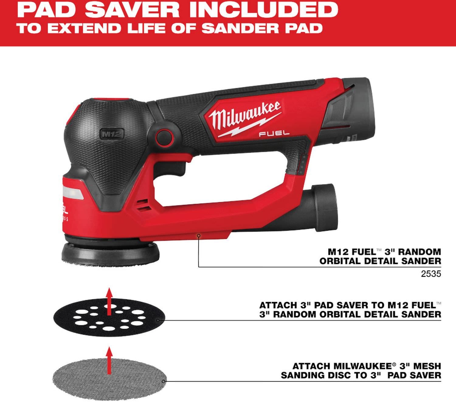 Milwaukee 48-80-6405 3 in. Assorted 80, 120, 180 Grit Mesh Sanding Discs with POWERGRID Tear Resistant Mesh (12-Pack + Pad Saver)