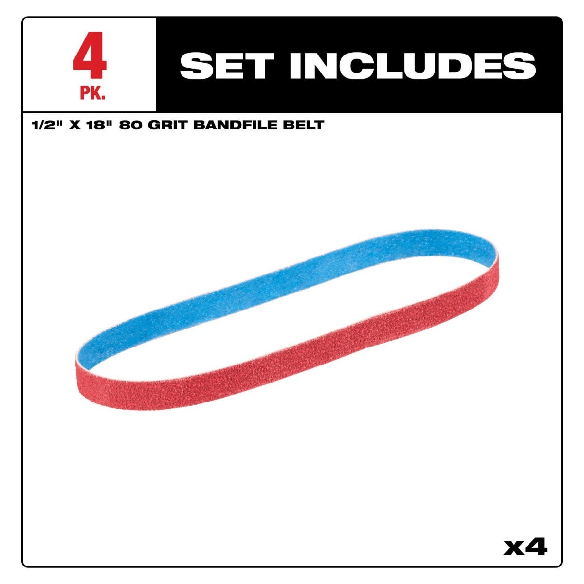 Milwaukee 48-80-9080 1/2" x 18" 80-Grit Bandfile Belts, 4-Pack