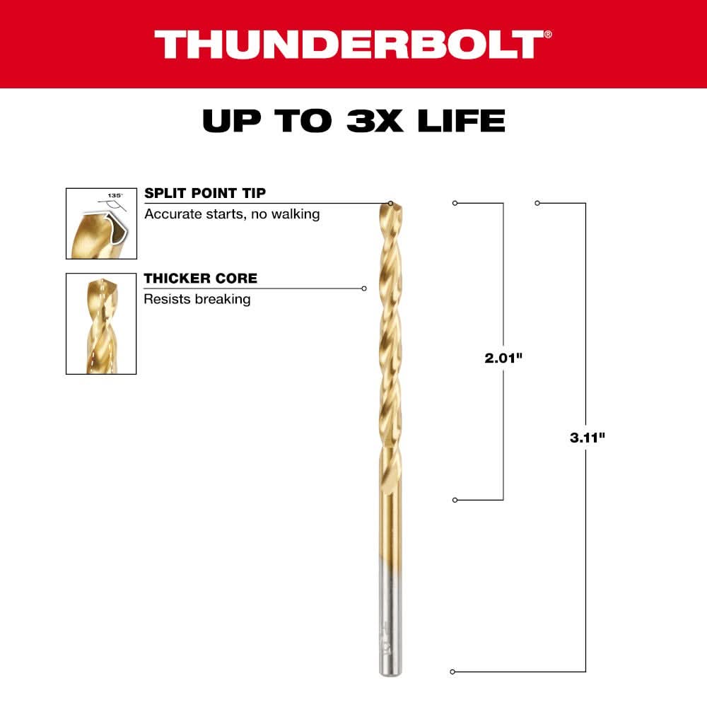 Milwaukee 48-89-2207 5/32 Thunderbolt Titanium Coated Drill Bit